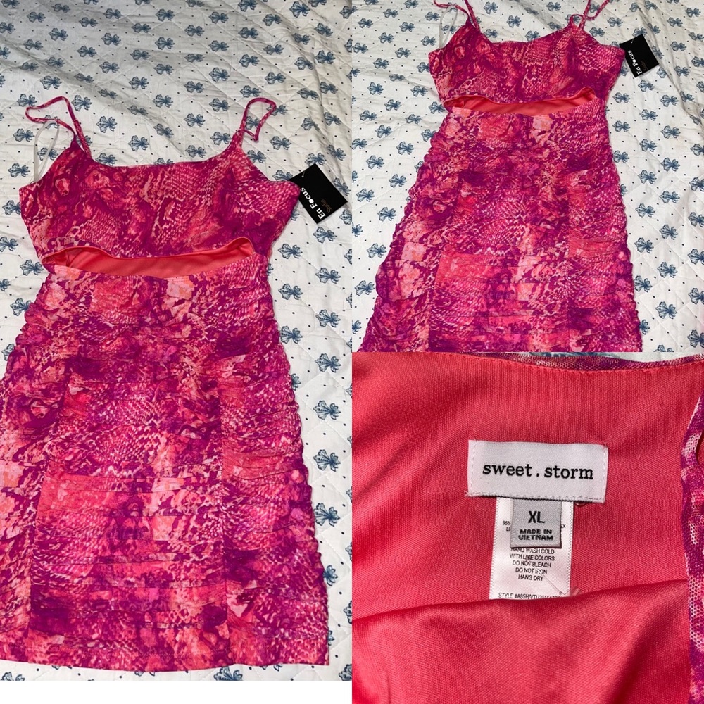 beautiful short dress with opening in the lower part of the bust